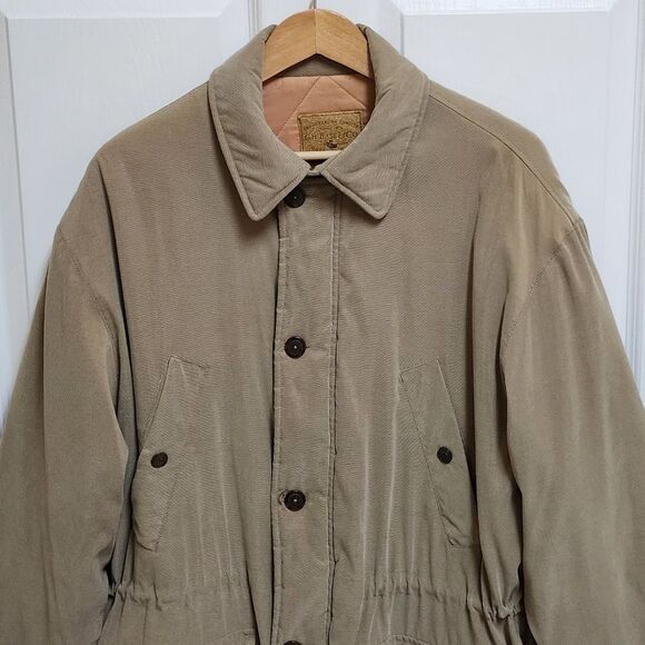 GH Bass Jacket Men Sz M Khaki Green Button Quilted Utility Field Chore Barn Coat - Picture 14 of 16